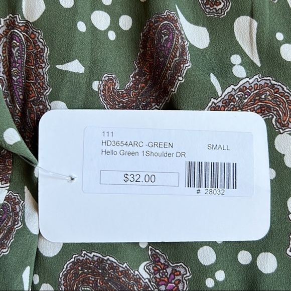 Hello Miss Green Paisley Print One Shoulder Shift Dress New Size Small - Picture 8 of 9